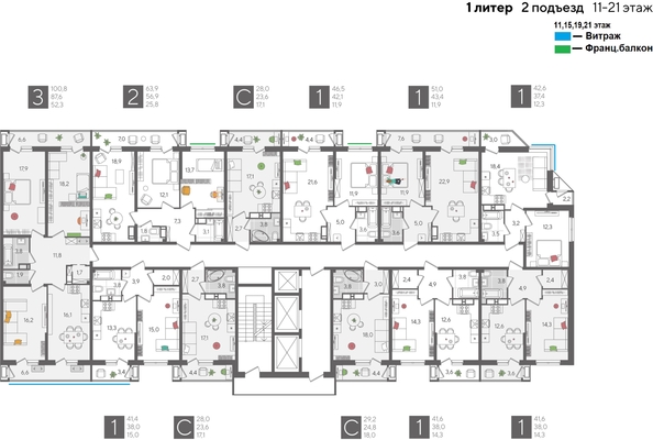 
  Продается 1-комн. квартира, 51 м², ЖК Рекорд 2, литера 1
. Фото 2.