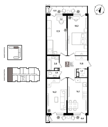 
  Продается 3-комн. квартира 100 м², в ЖК Рекорд 2, литера 1. Фото 1.