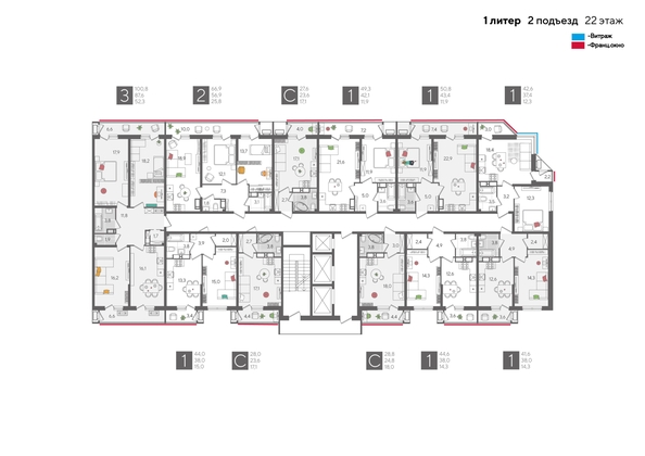
  Продается 1-комн. квартира, 50.8 м², ЖК Рекорд 2, литера 1
. Фото 2.