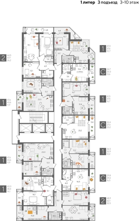 
  Продается 1-комн. квартира, 41.5 м², ЖК Рекорд 2, литера 1
. Фото 2.