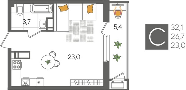 
  Продается студия, 32.1 м², ЖК Рекорд 2, литера 1
. Фото 1.