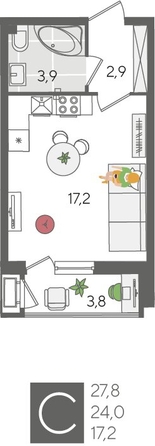 
  Продается студия, 27.8 м², ЖК Рекорд 2, литера 2
. Фото 1.
