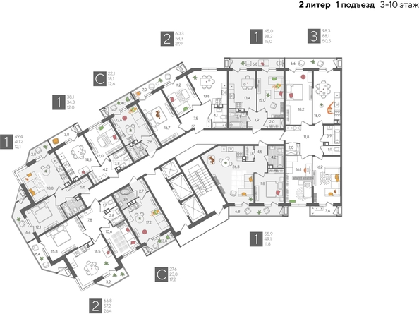 
  Продается 1-комн. квартира, 38.1 м², ЖК Рекорд 2, литера 2
. Фото 2.