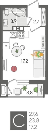 
  Продается студия, 27.6 м², ЖК Рекорд 2, литера 2
. Фото 1.