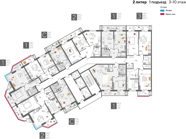 
  Продается 2-комн. квартира 66.8 м², в ЖК Рекорд 2, литера 2. Фото 2.
