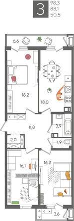 
  Продается 3-комн. квартира 97.8 м², в ЖК Рекорд 2, литера 2. Фото 1.