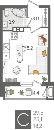 
  Продается студия, 29.5 м², ЖК Рекорд 2, литера 2
. Фото 1.