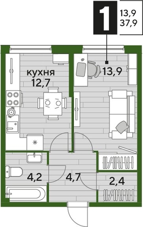 
  Продается 1-комн. квартира, 37.9 м², ЖК DOGMA PARK (Догма парк), литера 9
. Фото 1.