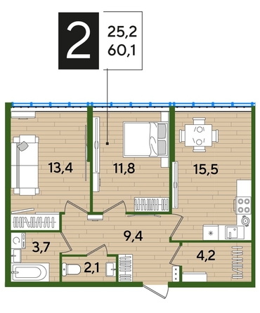 
  Продается 2-комн. квартира, 59.8 м², ЖК DOGMA PARK (Догма парк), литера 9
. Фото 1.