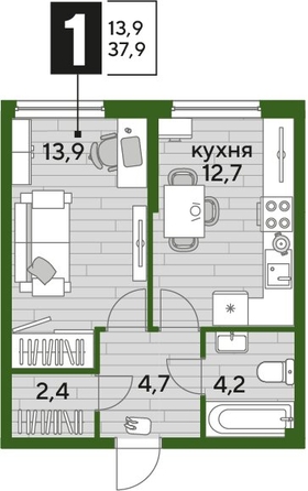 
  Продается 1-комн. квартира, 37.9 м², ЖК DOGMA PARK (Догма парк), лит 12
. Фото 1.