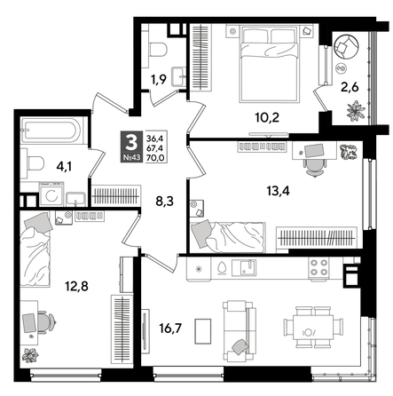 
  Продается 3-комн. квартира, 70 м², ЖК DOGMA PARK (Догма парк), литера 16
. Фото 1.