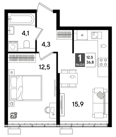 
  Продается 1-комн. квартира, 36.8 м², ЖК DOGMA PARK (Догма парк), литера 16
. Фото 1.
