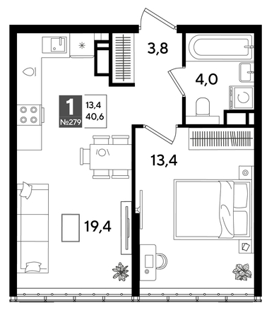 
  Продается 1-комн. квартира, 40.6 м², ЖК DOGMA PARK (Догма парк), литера 16
. Фото 1.
