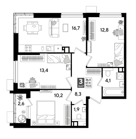 
  Продается 3-комн. квартира, 69.3 м², ЖК DOGMA PARK (Догма парк), лит 17
. Фото 1.