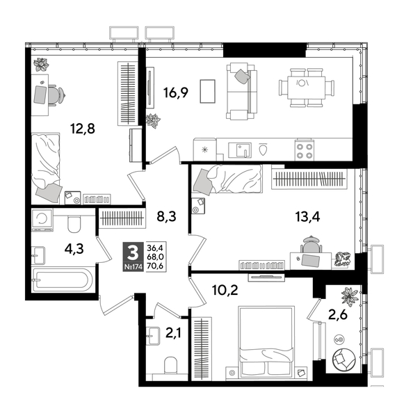 
  Продается 3-комн. квартира, 69.5 м², ЖК DOGMA PARK (Догма парк), лит 17
. Фото 1.