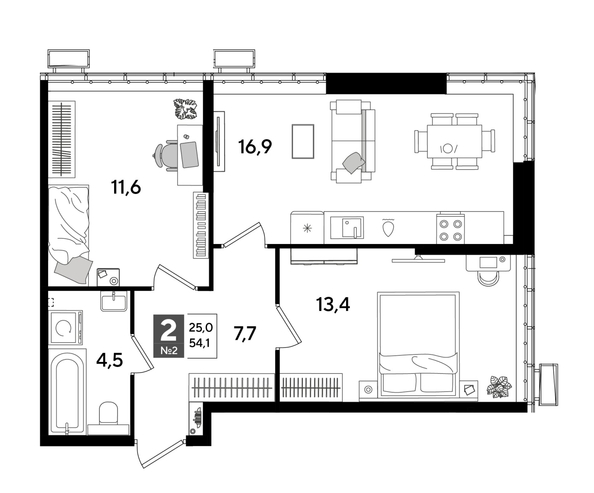 
  Продается 2-комн. квартира, 54.1 м², ЖК DOGMA PARK (Догма парк), литера 18
. Фото 1.
