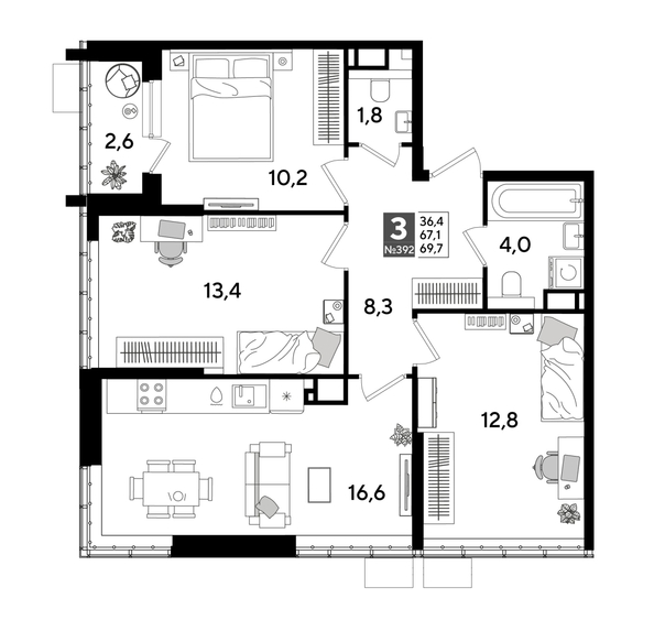 
  Продается 3-комн. квартира, 69.7 м², ЖК DOGMA PARK (Догма парк), литера 18
. Фото 1.