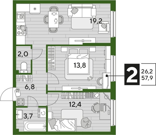 
  Продается 2-комн. квартира, 57.9 м², ЖК DOGMA PARK (Догма парк), литера 21
. Фото 1.
