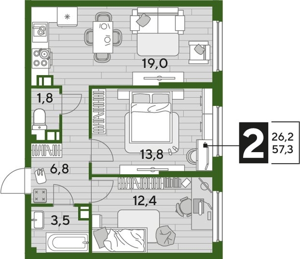 
  Продается 2-комн. квартира, 57.3 м², ЖК DOGMA PARK (Догма парк), литера 21
. Фото 1.