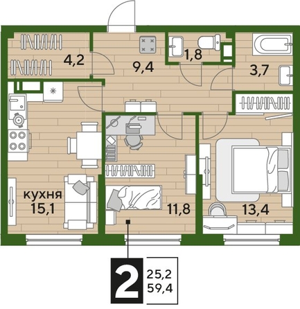 
  Продается 2-комн. квартира, 59.4 м², ЖК DOGMA PARK (Догма парк), литера 21
. Фото 1.