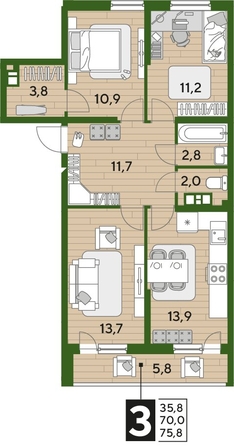
  Продается 3-комн. квартира, 75.8 м², ЖК DOGMA PARK (Догма парк), литера 22
. Фото 1.