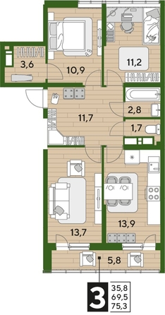 
  Продается 3-комн. квартира, 75.6 м², ЖК DOGMA PARK (Догма парк), литера 22
. Фото 1.