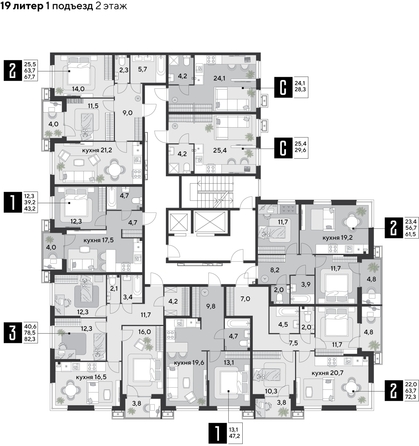 
  Продается 2-комн. квартира, 72.3 м², ЖК Парк Победы 2, литера 19
. Фото 2.