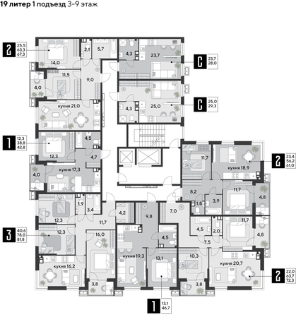 
  Продается 3-комн. квартира, 81.8 м², ЖК Парк Победы 2, литера 19
. Фото 2.