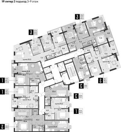
  Продается 2-комн. квартира, 69.6 м², ЖК Парк Победы 2, литера 19
. Фото 2.