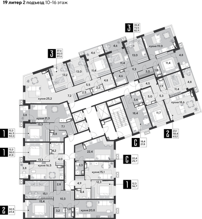 
  Продается 1-комн. квартира, 50.3 м², ЖК Парк Победы 2, литера 19
. Фото 2.