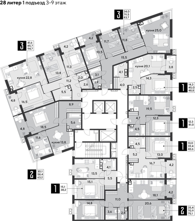
  Продается 3-комн. квартира, 83.7 м², ЖК Парк Победы 2, литера 28
. Фото 2.