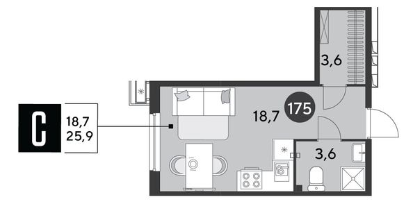 
  Продается студия, 25.9 м², ЖК Парк Победы 2, литера 6
. Фото 1.
