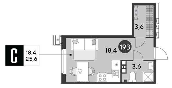 
  Продается студия, 25.6 м², ЖК Парк Победы 2, литера 6
. Фото 1.