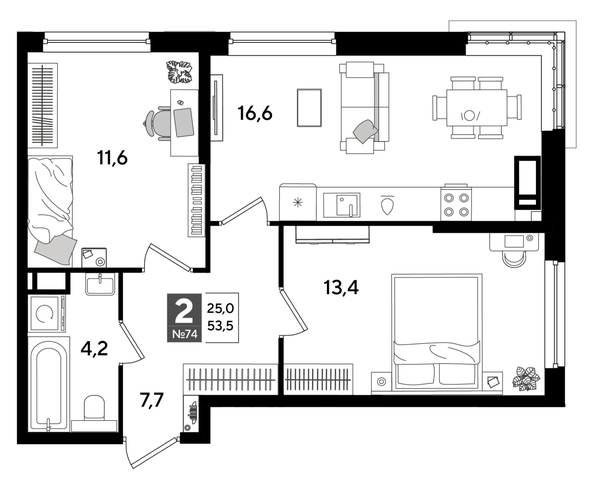 
  Продается 2-комн. квартира, 53.5 м², ЖК DOGMA PARK (Догма парк), лит 20
. Фото 1.