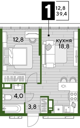 
  Продается 1-комн. квартира, 38.8 м², ЖК DOGMA PARK (Догма парк), лит 1
. Фото 1.