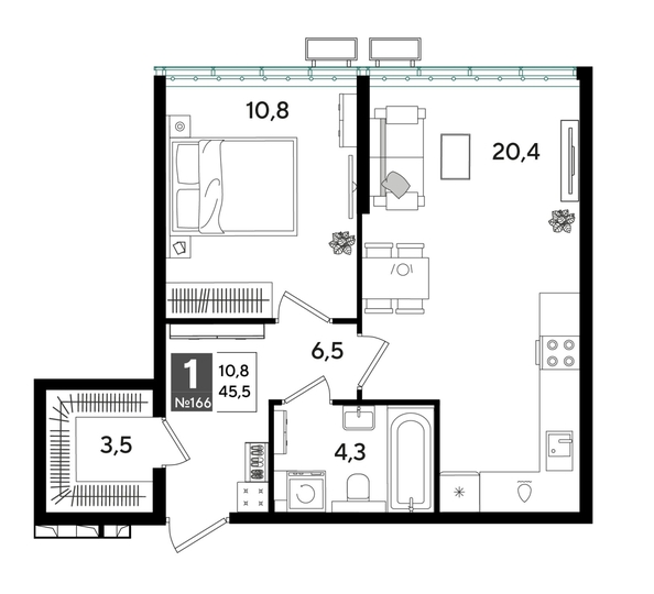
  Продается 1-комн. квартира, 45.5 м², ЖК DOGMA PARK (Догма парк), лит 13
. Фото 1.