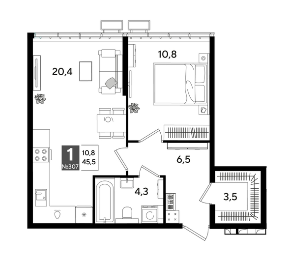 
  Продается 1-комн. квартира, 45.5 м², ЖК DOGMA PARK (Догма парк), лит 13
. Фото 1.