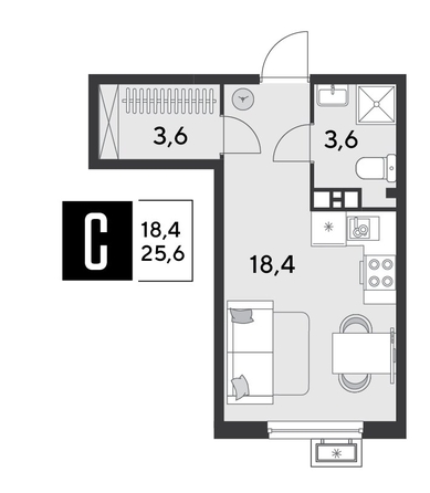 
  Продается студия, 25.6 м², ЖК Парк Победы 2, литера 8
. Фото 1.