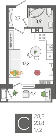 
  Продается студия 27.6 м², в ЖК Рекорд 2, литера 2. Фото 1.