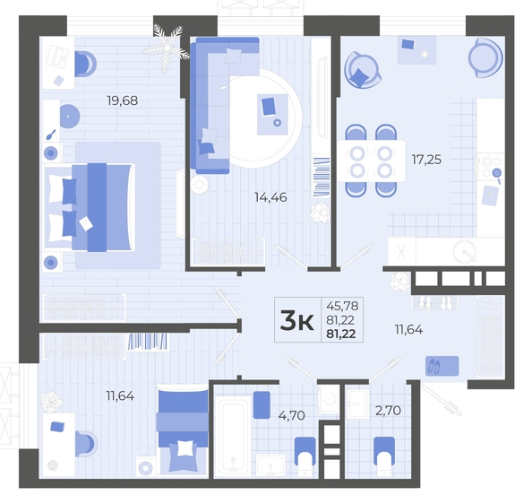 
  Продается 3-комн. квартира 81.6 м², в ЖК Высочество, литера 2. Фото 4.