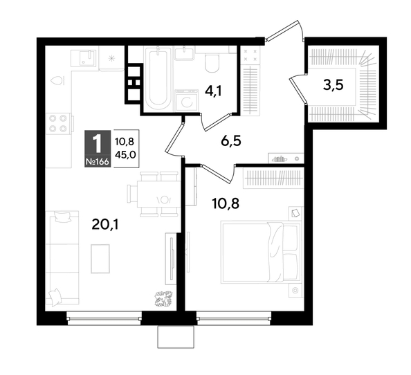 
  Продается 1-комн. квартира 45 м², в ЖК ДОГМА ПАРК, литера 18. Фото 1.