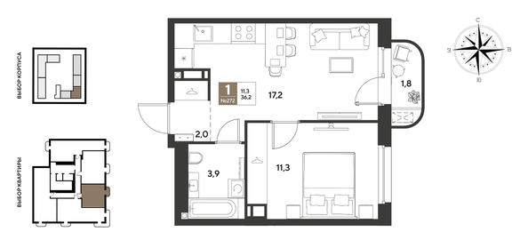 
  Продается 1-комн. квартира 36.2 м², в ЖК ГРЕЙД, литер 13. Фото 1.