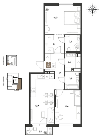 
  Продается 2-комн. квартира 71.1 м², в ЖК ГРЕЙД, литер 14. Фото 1.