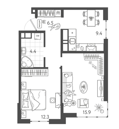 
  Продается 2-комн. квартира 48.3 м², в ЖК Все Свои ВИП, литер 8. Фото 1.
