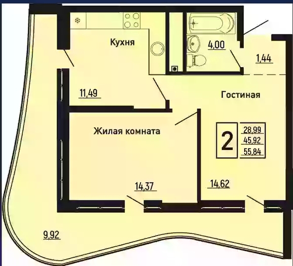 
  Продается 2-комн. квартира 55 м², в ЖК Сан Хилс Ольгинка, 4. Фото 1.