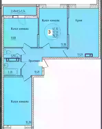 
  Продается 3-комн. квартира 74.27 м², в ЖК Друг, литера 5. Фото 1.