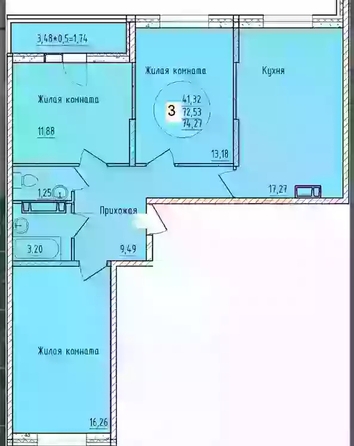 
  Продается 3-комн. квартира 74.27 м², в ЖК Друг, литера 7. Фото 1.