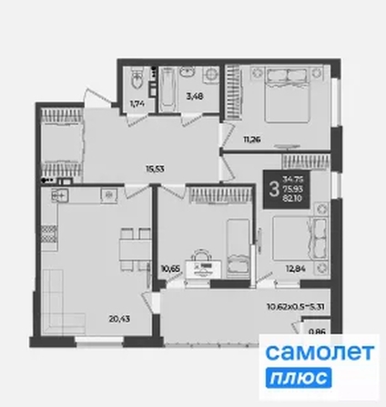
  Продается 3-комн. квартира 82.1 м², в ЖК Образцово, дом 12. Фото 8.