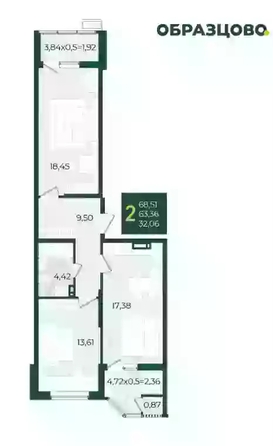 
  Продается 2-комн. квартира 68.51 м², в МКР Образцово, дом 5. Фото 1.