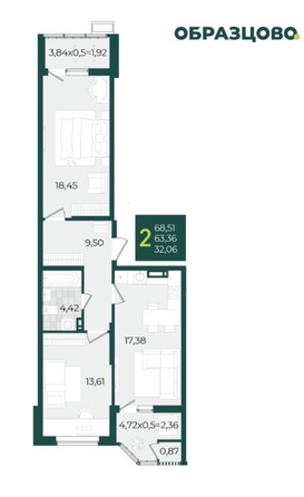 
  Продается 2-комн. квартира 68.51 м², в МКР Образцово, дом 5. Фото 2.